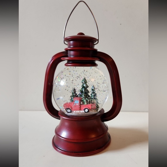 Vintage Red Truck Lantern Snow Globe with Truck and Trees - Picture 2 of 5